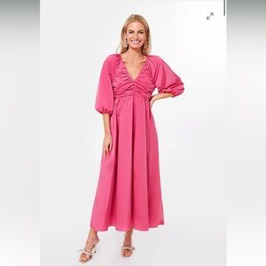 Hyacinth House : Fuchsia Ruched V-Neck Gia Maxi Dress